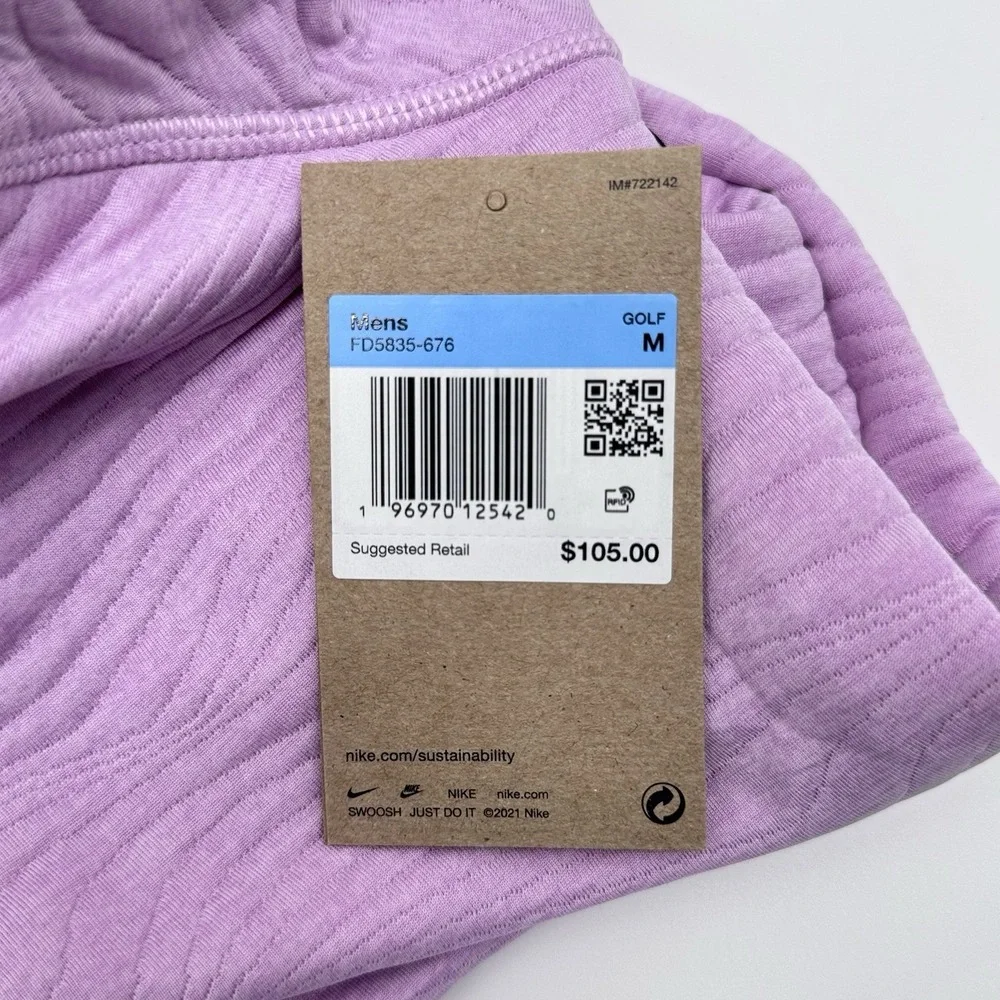 Nike Golf Dri-Fit Tour Men's Medium Quilted Crew Neck Pink Sweatshirt MSRP $105